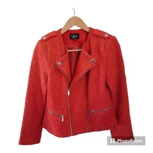 Luii wool blend orange boucle moto jacket size medium